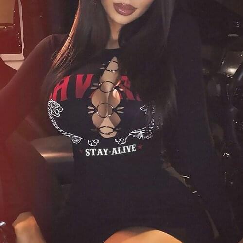 NCLAGEN Harajuku Tiger Print Sexy Metal Ring Split Hollow Out Women Dress Long Sleeve Party Club Mini Vestidos Skinny Mujer Ropa