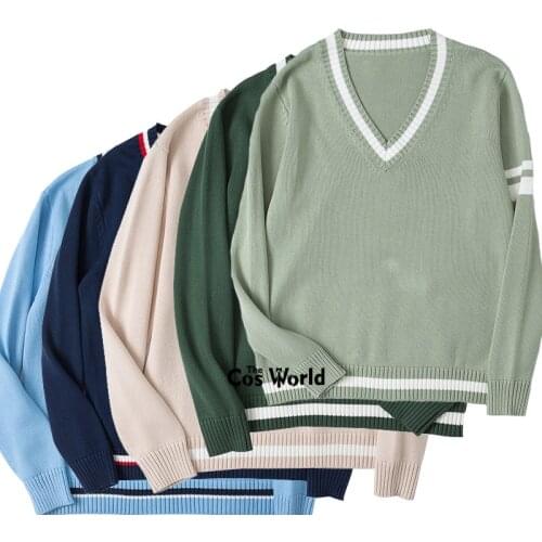XS-XL Autumn Winter Mens Womens 5 Colors Long Sleeve Knit Tops Pullovers V Neck Sweaters For JK School Uniform Student Clothes