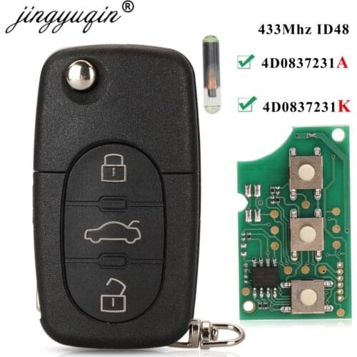 Jingyuqin 4D0837231A 433Mhz ID48 3 Button Car Remote Key for AUDI Flip Fold Chip for A3 A4 A6 A8 Old Models