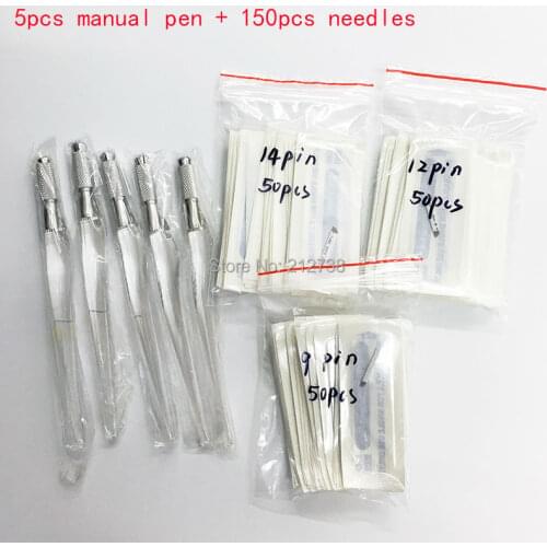 Hot Sale PCD Transparent Manual Pen With Microblading Permanent Makeup Eyebrow Pen 5pcs of manual pen+150pcs of needles