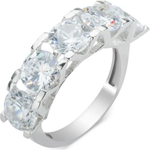 Silver Big Zircon Stone Ring Silver Five Stone Ring Solitaire Jewelry Wedding Engagement Women Ring 925K Silver