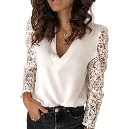 Elegant Lace Womens Blouse Shirt 2020 Autumn V Neck Female Streetwear Party Blouses Top Korean Clothing for Girls Plus Size 5xl