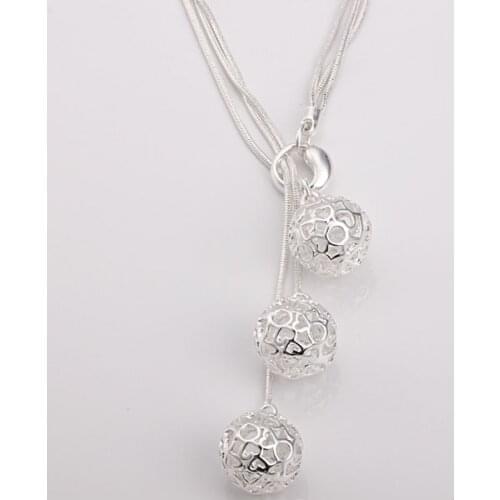 S925 Silver color Jewelry Multi Balls Necklace Free Shipping Brand New One Pcs RMN085