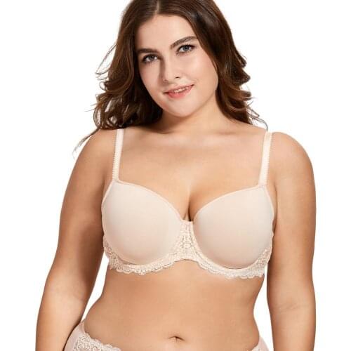 Womens Full Figure Support Slightly Padded Underwire Contour Lace T-shirt Bra Plus Size