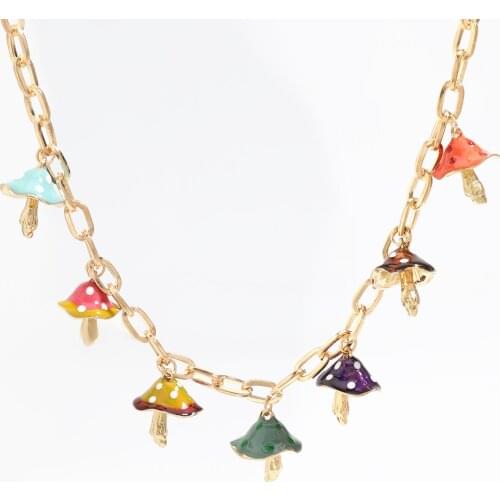 European Fashion Multi-layer Alloy Drip Oil Mushroom Pendant Hip Hop Necklace Womens Popular Jewelry Accessories