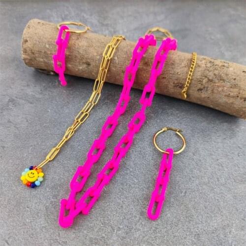 Boho Smile Rainbow Beaded Necklaces For Women Jewelry Wholesale Colorful Bead Choker Handmade Stainless Steel Necklace