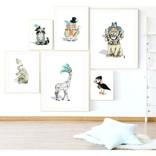 Animal Elephant Horse Fox Owl Giraffe Wall Art Canvas Painting Nordic Posters And Prints Wall Pictures For Living Room Decor