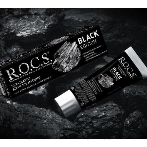 Rocs Activated Charcoal Toothpaste Dental Care Black Edition 60mL Teeth Whitening Oral Hygiene Charcoal Toothpaste for Adult