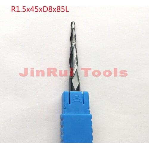 1pc R1.5*D8*45*85L*2F HRC55 Tungsten solid carbide Coated Tapered Ball Nose End Mills CNC milling cutters knife