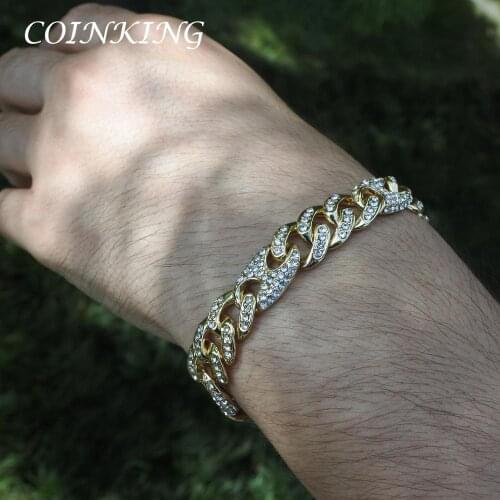 13mm iced out cuban chain hip hop bracelets miami curb link chain golden silver color rapper jewelry for men women singer dancer