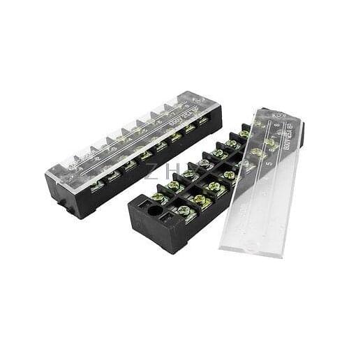2 Pcs Clear Cover 600V 25A Dual Row 8 Pole Barrier Terminal Block Strip