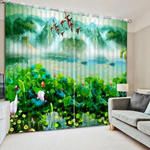 2019 Lotus leaf scenery curtains for living room bedroom 3d curtains modern blackout window