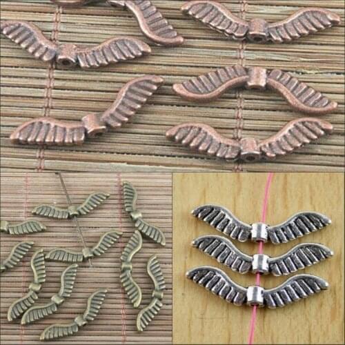 3-colors to choose 2sided crafted wing charm beads design 30pcs lot