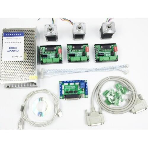 CNC Router mach3 3 Axis Kit, 3pcs TB6560 driver + 5 axis stepper motor controller + 3pcs nema17 1.8A motor +24V power supply