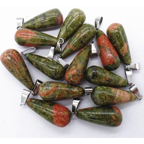 50Pcs 25x10mm Wholesale Natural Green Unakite Jasper Teardrop Pendant Bead DIY Earrings Handmade Jewelry Accessories S669