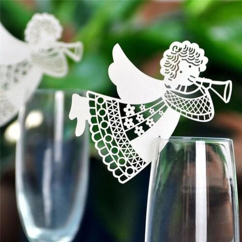 50pcs angel place card paper laser cut wine glass card cup card baby shower wine glass card baby shower,party decoration