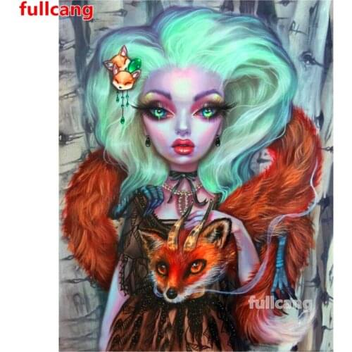 5d diamond painting Big Eye Girl And Fox square round drill mosaic 3d rhinestone embroidery diamond fantasy Woman art JX2258