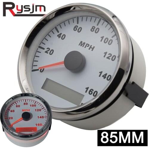 85mm White GPS Speedometer Gauge Waterproof Speed Gauge 160MPH for Car Truck Motorcycle Boat Digital GPS Speedometer Odometer