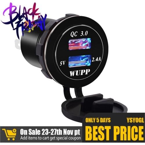 Aluminum Alloy Fast Charging 3.0 USB Charger Socket IP66 Waterproof Dual USB Power Outlet with QC 3.0 USB Port & 5V 2.4A Port