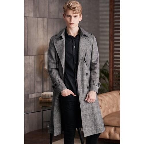 CHAOJUE 2020 Spring/Autumn Mens Extra Long Business Causal Grey Plaid Trench Europe Fashion Double Breasted Plus Size Coat