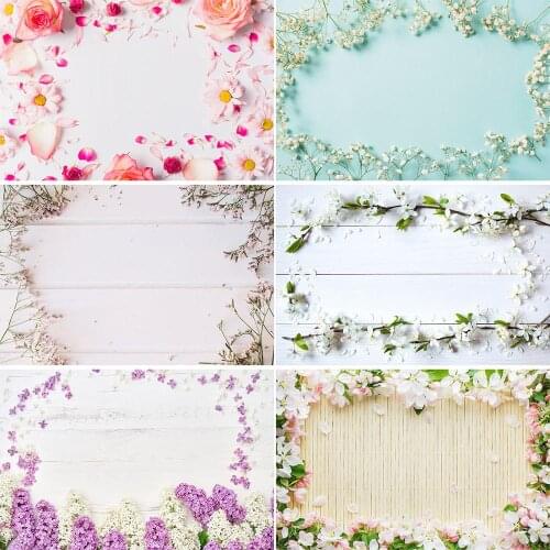 Flower Wood Board Floor Plank Wooden Newborn Baby Shower Birthday Photo Background Vinyl Photography Backdrops Photo Studio Prop