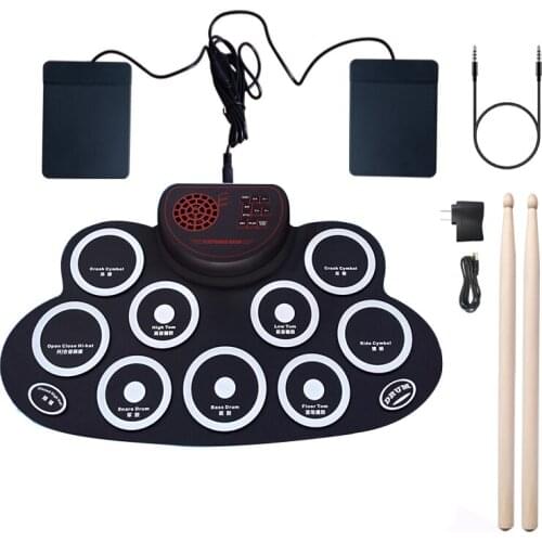 Kids Christmas Birthday Gift Portable Roll Up Soft Silicone Flexible Electric Drum Sticks Drum Set