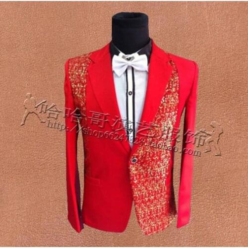 Singers Mens Suits Designs Masculino Homme Terno Stage Men Sequins Blazer Dance Clothes Jacket Star Style Dress Punk Red Fashion