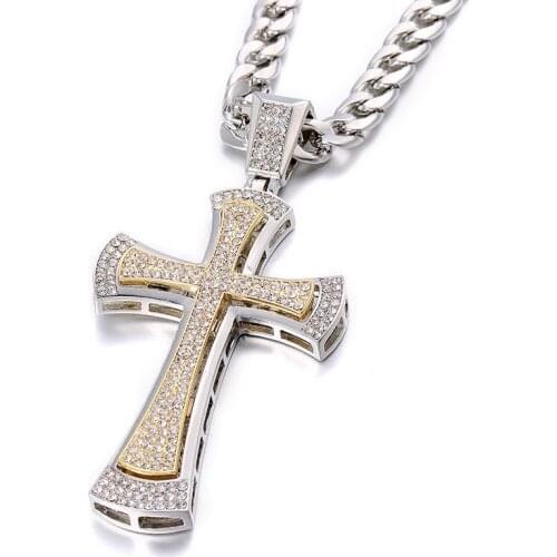 Double Layer huge Cross Convex Arc Bling Pendant For Men Iced Out Chain Zircon Hip Hop Style Charm Jewelry Cross Necklace