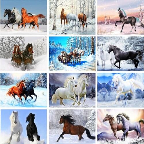 Evershine 5D Diamond Embroidery Horse Winter Diamond Painting Cross Stitch Animals Mosaic Picture Of Rhinestones Art Home Decor