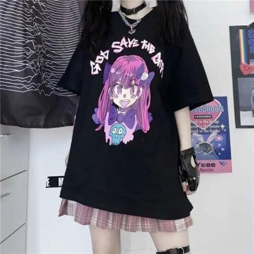 INS Summer Anime Cartoon Harajuku Gothic T-shirts Japanese Streetwear Kawaii Casual T-shirts Tops Loose Oversized T-shirt Women