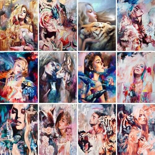 GATYZTORY DIY Painting By Numbers Kit Beauty and Wolf Painting Wall Art Picture Canvas Painting For Room Decor Gift Art