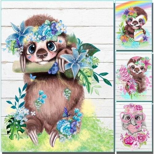 FIYO 5D DIY Diamond Painting Sloth Animal Full Square Drill Diamond Embroidery Panda Art Rhinestone Craft Kit Wall Decor