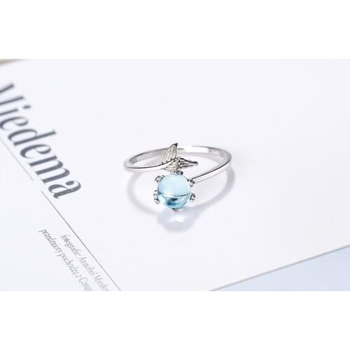 Creative Blue Crystal Whale Mermaid Tail Rings for girl Adjustable Open Fish Bubble Finger Rings Unique Party Jewelry