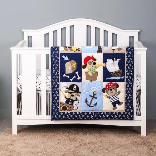 3pcs Nautical style Baby Bedding Set Baby Bed Linen Infant Crib Set bed sheet Room Decor I Fitted Sheet, Crib Quilt, Dust Ruffle