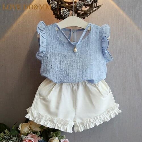 LOVE DD&MM Girls Clothing Sets Summer Children 's Casual Pearl Sleeveless Chiffon Blouse + Shorts Suits Kids Clothes