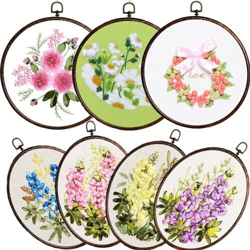 Easy Ribbon Embroidery Sale With Retro Hoop for Beginner Needlework Cross Stitch Kit Handmade Sewing Wall Art Flowers Series