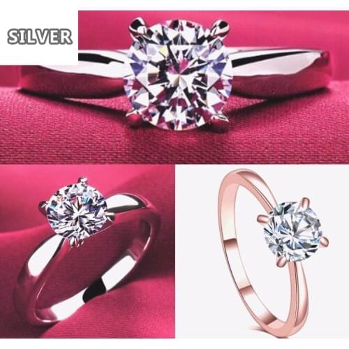 Hot selling classic womens four-claw zircon ring Europe and the United States plated 14k rose gold engagement finger ring