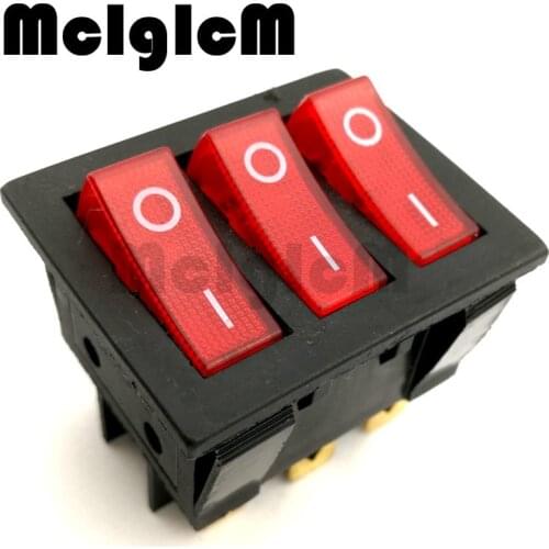 Boat Rocker Switch / interruptor SPST AC 250V 15A / 20A 125V 9P 3 way with RED LED light