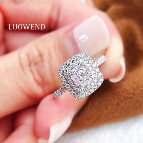 LUOWEND 18K White Gold (AU750) Engagement Ring Eternity Ring Bague Gold Rings Natural Diamond Ring for Women Wedding