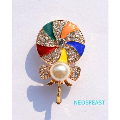 Cute Rhinestone Lollipop Brooches For Women Enameled Pin Multi Color Girls Birthday Gifts Coat Pearl Accessory Fashion Jewelry