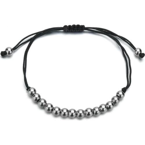 Fashion Balck Bracelet Braided Rope Stainless Steel Chain Bead Bracelet for Men Adjustable Jewelry Gift Classic Pulsera Hombre