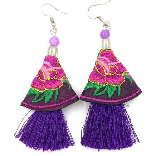 New handmade Ethnic jewelry vintage dangle flower charm earrings tassel Pendant earrings for women