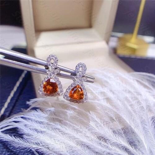 New Natural Fanta Stone Earrings 925 Silver Lady Earrings Main Stone Size Triangle 4x4mm