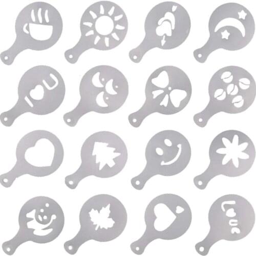 New Various Themes 16pcs Coffee Stencils, Frosted Transparent Coffee Decorating Template Art Stencils For Latte Cappuccino Coffe