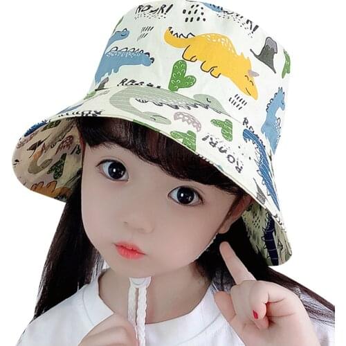 Spring Autumn Childrens dinosaur Print Bucket Hats Cartoon Sun Hat Outdoor Beach Girls Boys Fishing Cap Camping Panama Caps