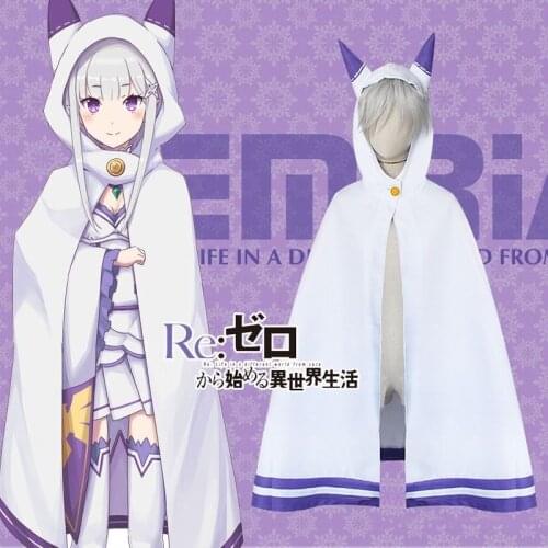 Anime Re: Zero Kara Hajimeru Isekai Seikatsu Emilia Cosplay Cat Ears Cloak Cape