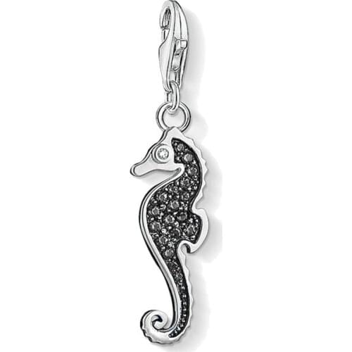 925 Sterling Silver Black Zirconia Seahorse Charms Pendants Fit Necklaces Bracelet Bag, Most Fashion Charm Jewelry for Women Men
