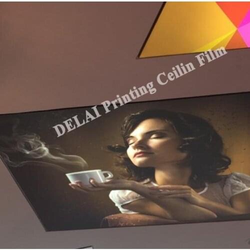Coffee Drinking Printing Ceiling Film Beautiful Lady relaxing Stretch Ceiling Film