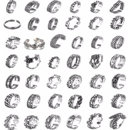 QIAMNI Trendy Women Geometric Twist Flower Ring Sets Vintage Men Knuckle Toe Finger Ring Bohemia Jewelry Bague