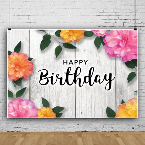 Multicolored Flowers on Wooden Board Backdrops Artistic Photos Background Decorations for Kids Birthday Party Photography Props